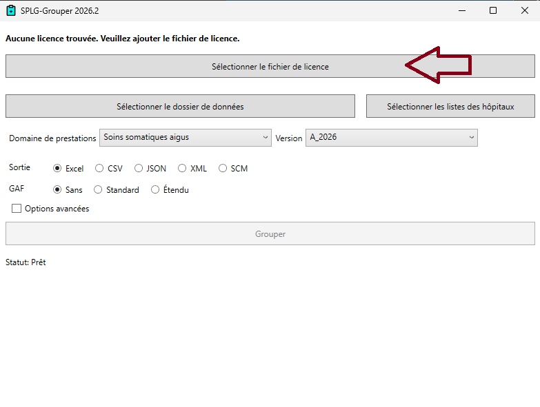 Sélection du fichier de licence